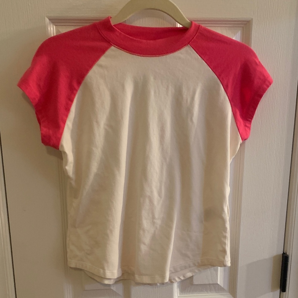 Pilcro Short Sleeve Tee in Pink and Cream